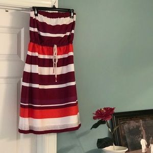 Gap linen cotton stripped strapless summer dress
